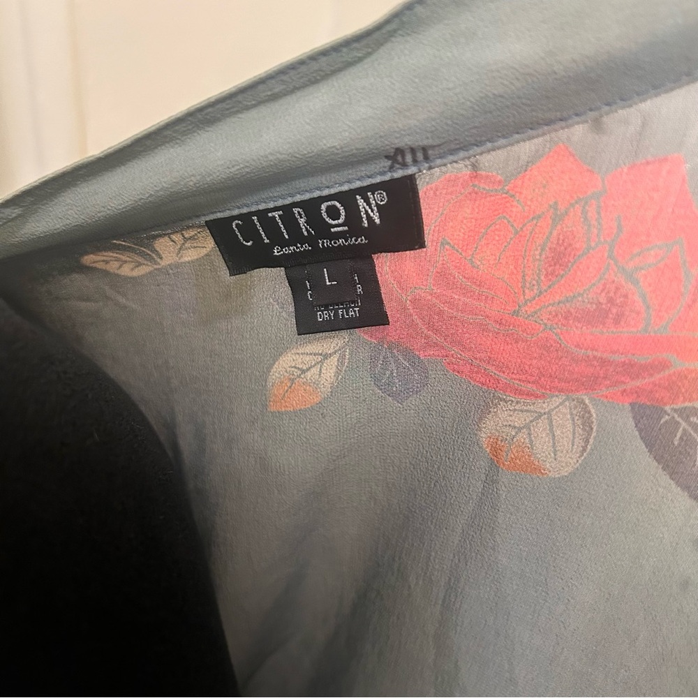 Citron Santa Monica Silk Sheer Floral Tunic Top Floral Ethereal Coquette Large - Picture 8 of 10